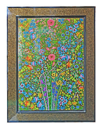 Wall Panel/Floral painting/ Wooden/Kashmir paper mache/papier design/ Midnight real gold colors 