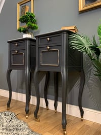 Image 1 of French grey white marble top bedside tables 