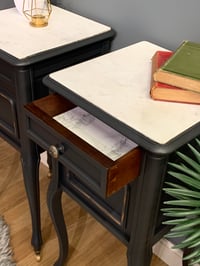 Image 4 of French grey white marble top bedside tables 