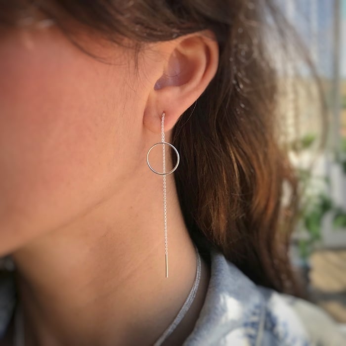 Circle Silver Chain Earrings Cayou Silver