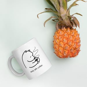Image of bear, with coffee mug