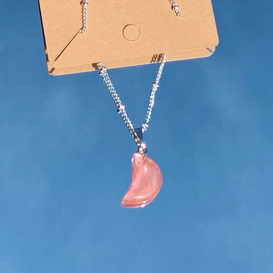 Image of Rose Quartz Moon Gemstone Necklace 