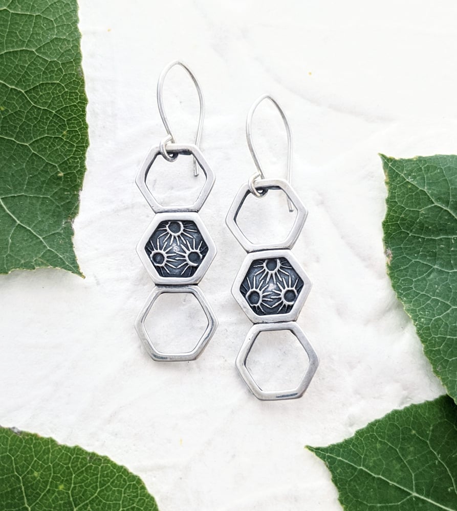 Image of Triple Hexagon Sunburst Earrings