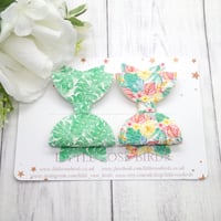 Image 2 of Tropical Leaves & Floral Glitter Bow Set - Choice of Headband or Clip