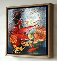 Image 2 of Original Canvas - Koi on Cobalt with Lilies - 30cm x 30cm