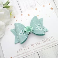 Image 1 of Mint Green Rainbow Broderie Anglaise - Choice of Headband or Clip