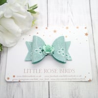 Image 2 of Mint Green Rainbow Broderie Anglaise - Choice of Headband or Clip