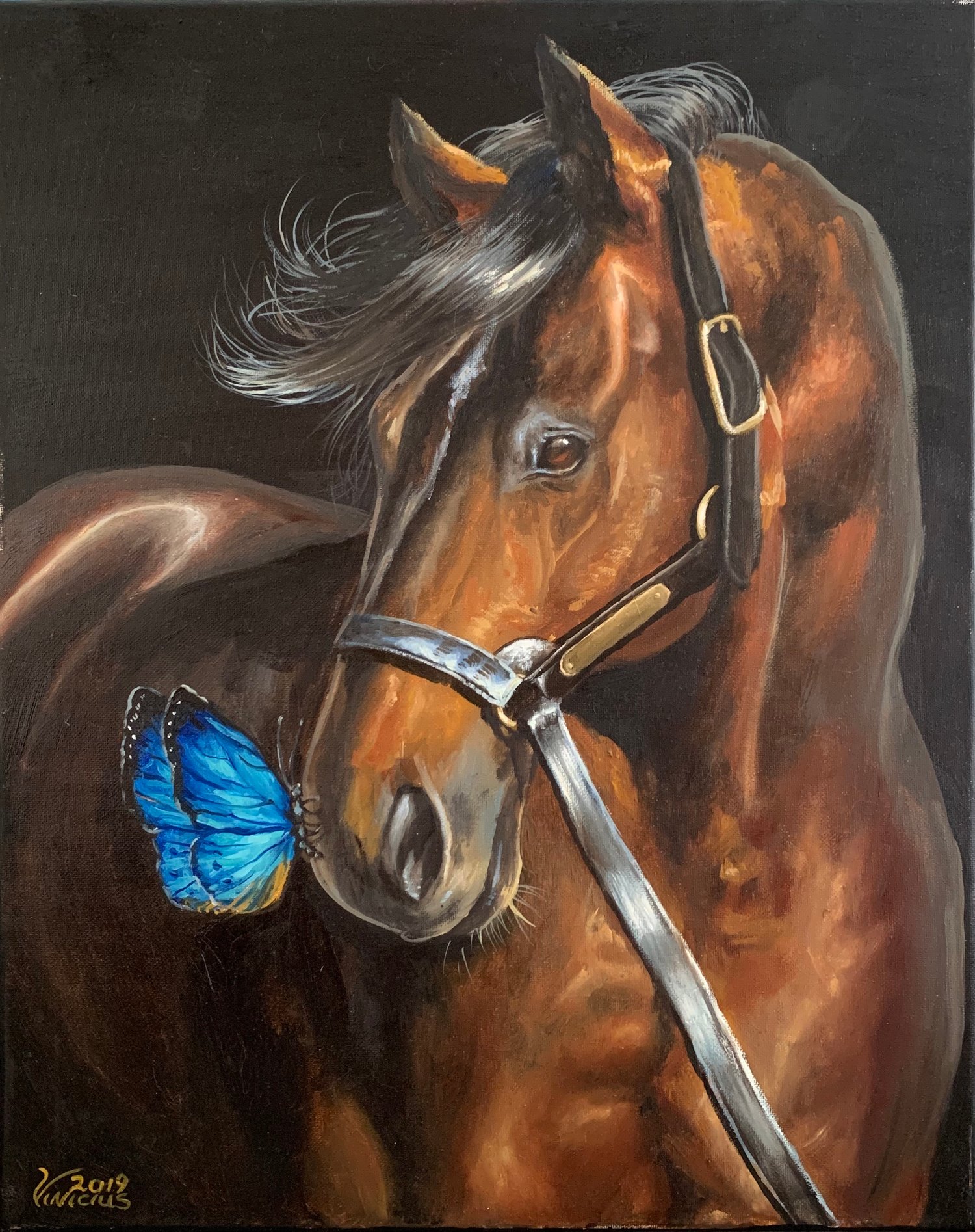 Brown Horse with a butterfly