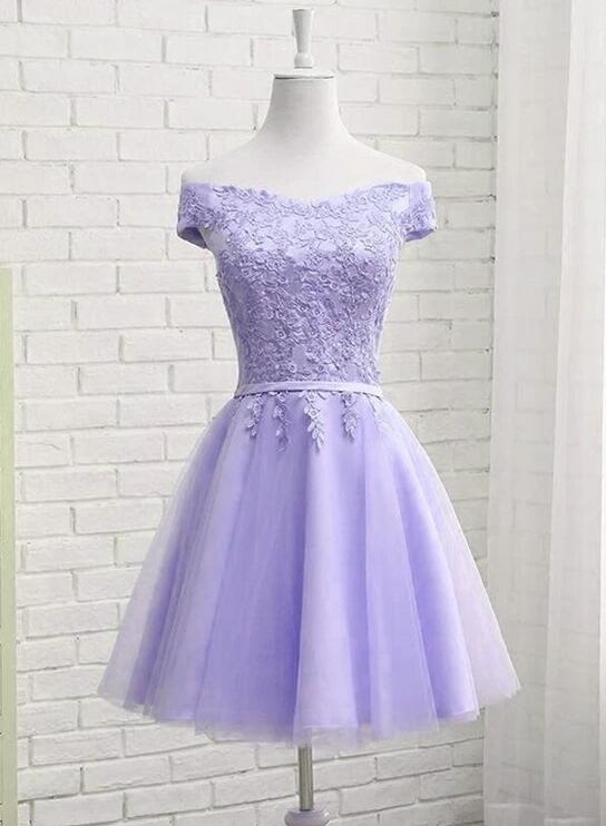 Adorable Lavender Off Shoulder Graduation Dress, Homecoming Dress