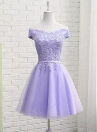 Image 1 of Adorable Lavender Off Shoulder Graduation Dress, Homecoming Dress