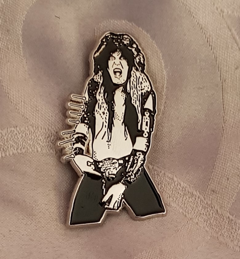 Image of Wild Child tribute to Blackie Lawless shaped enamel pin 