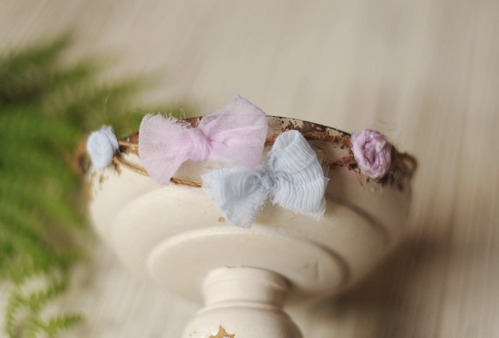 Image of Two bows and flowers headband (lavender & light blue)