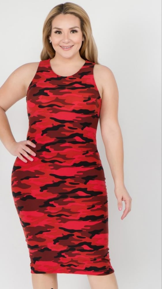 Image of Red Sleeveless Camo Dress