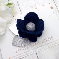 Image 3 of Navy Flower Bloom - Choice of Gold / Silver or White Leaves