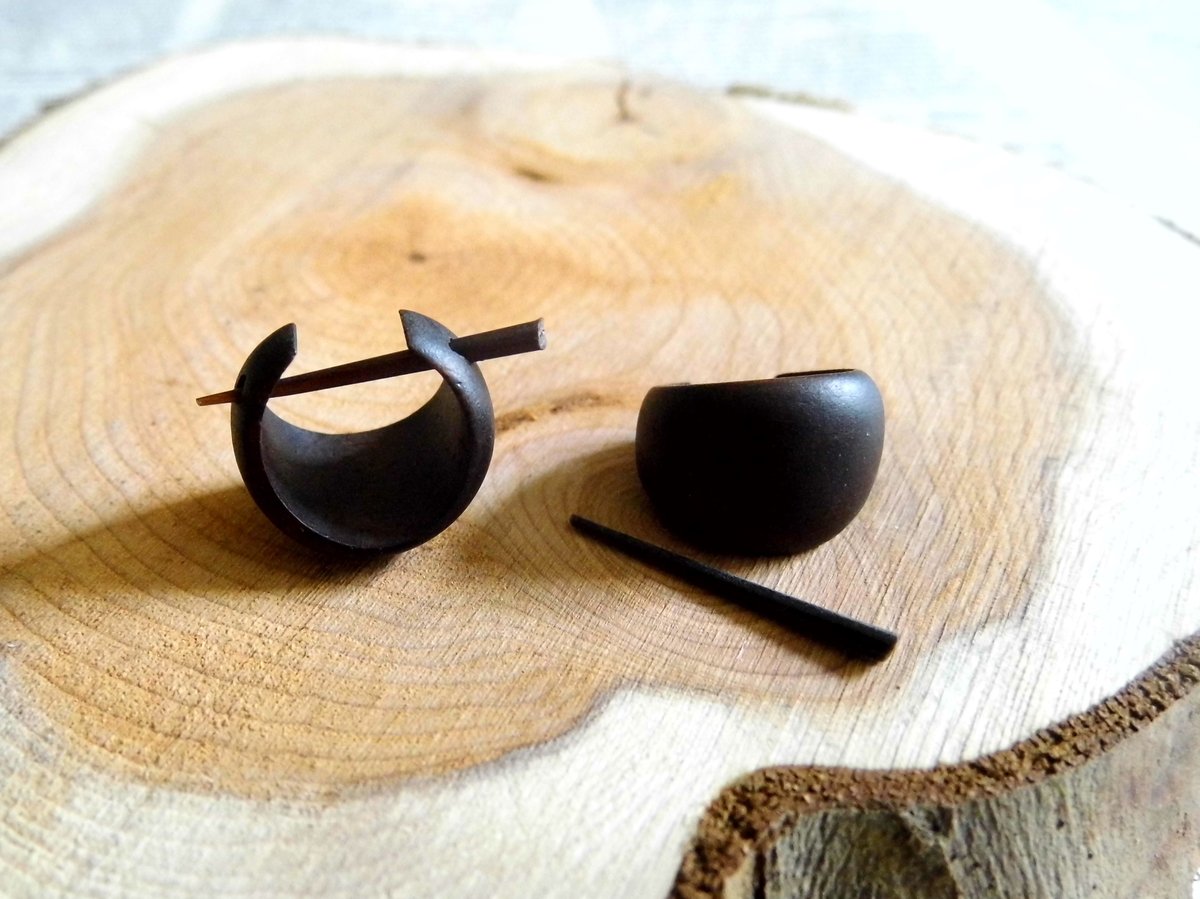 Curved Brown Wooden Huggie Earrings Small Sleepers