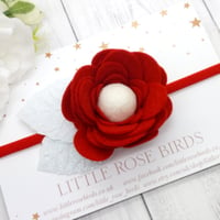 Image 1 of Red Rose Flower Bloom - Choice of Gold / Silver or White Leaves