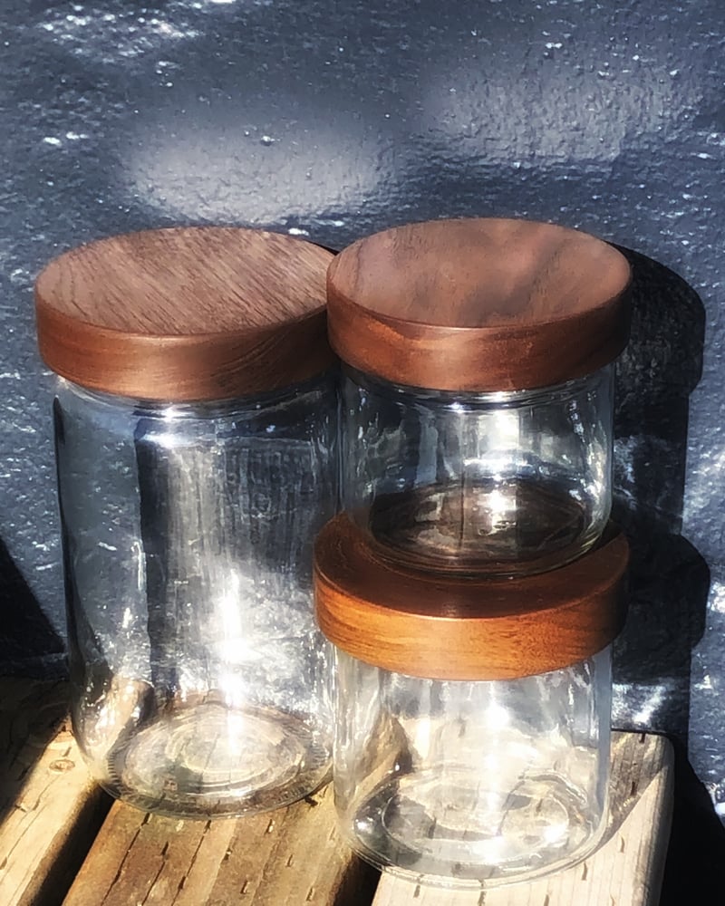 Stout Stackable Jars with Walnut Lids / Turnco Wood Goods