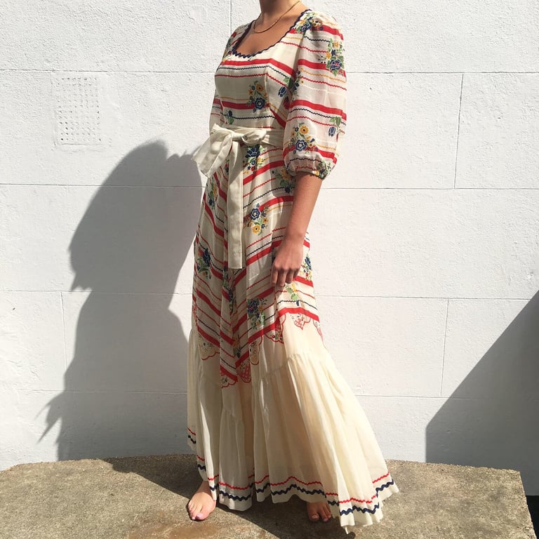 1970s Cream Striped Dress