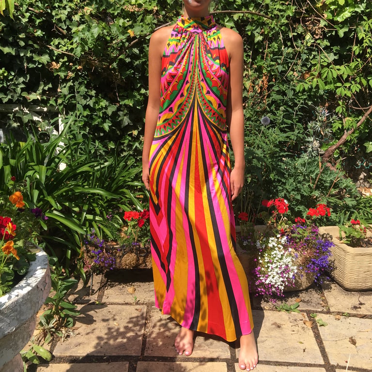 1970s jewel coloured jersey maxi dress