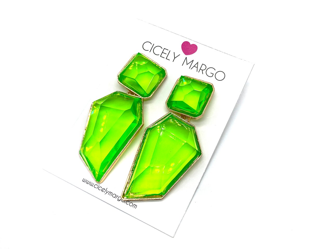 Image of Candy Geo Statement Earrings Neon Lime