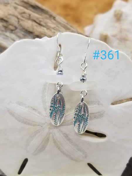 Image of Recycled Fine Silver- Sea Glass- Handmade- Earrings- #361