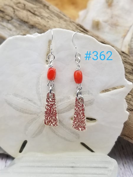 Image of Recycled Fine Silver- Coral- Handmade- Earrings- #362