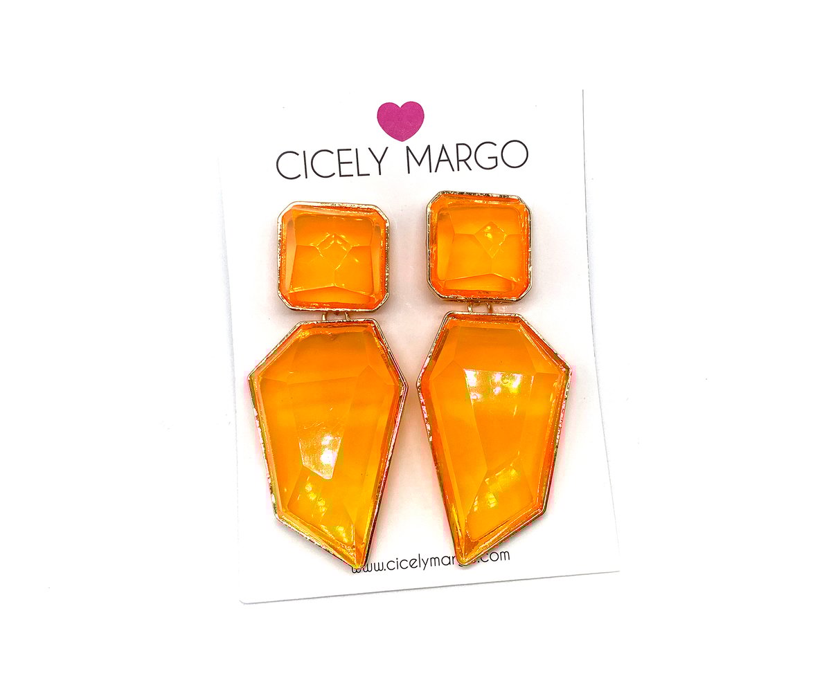 Image of Candy Geo Statement Earrings Neon Orange