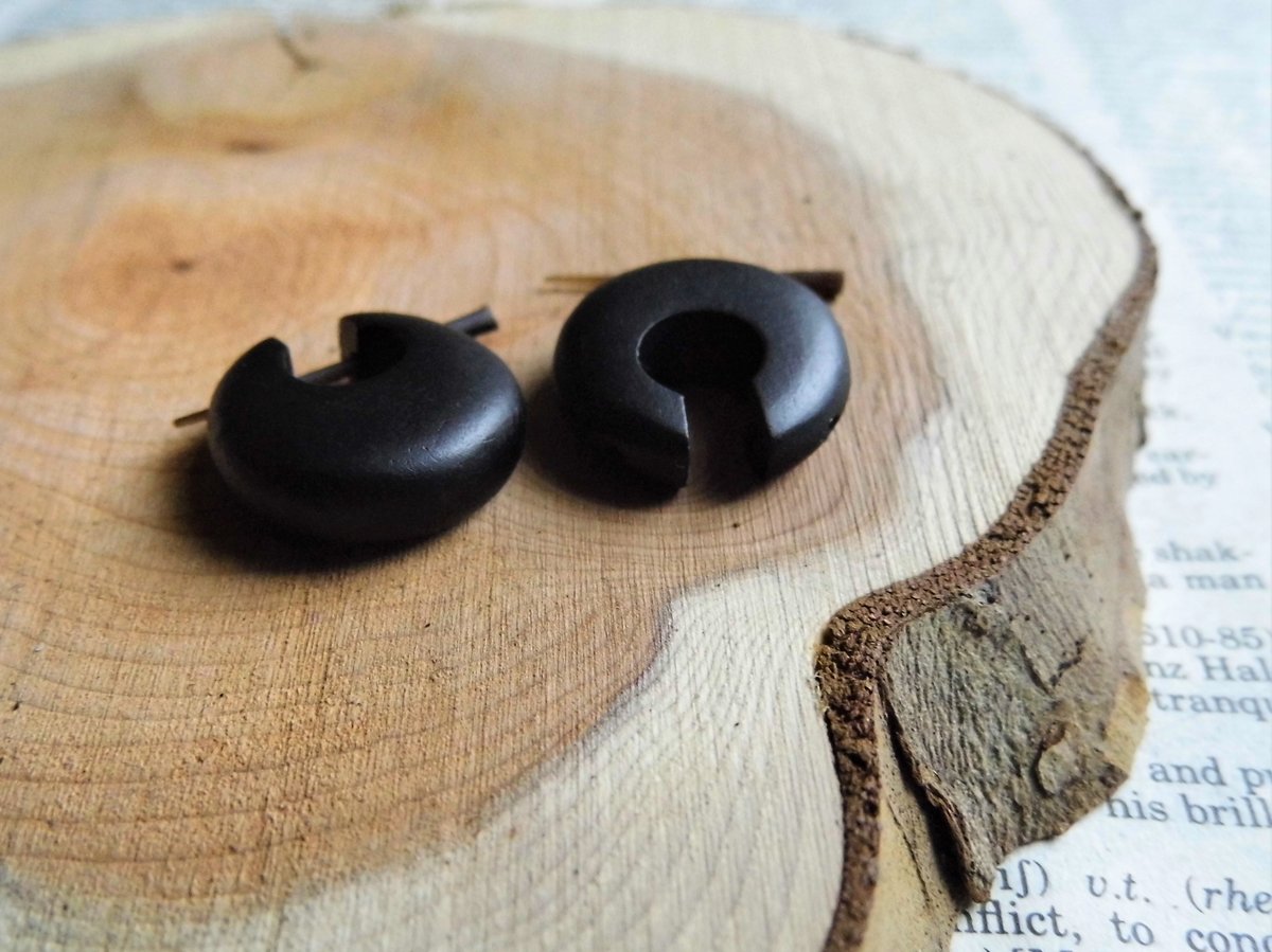 Black Wooden Huggies Hoops Donut Shaped