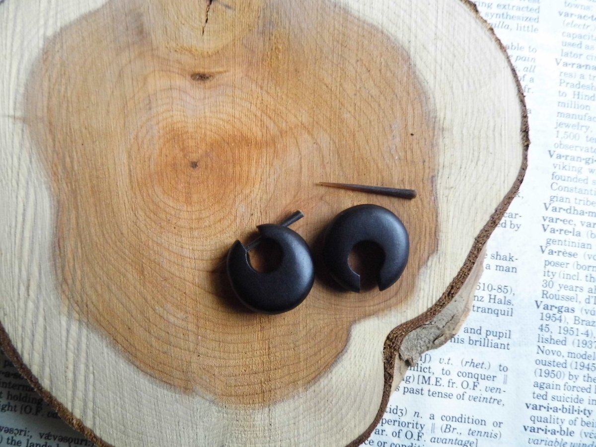 Black Wooden Huggies Hoops Donut Shaped