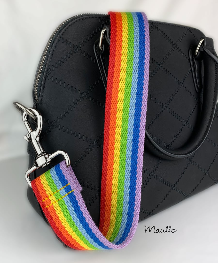 Image of Rainbow Strap for Bags - 1.5" Wide - Adjustable Crossbody Length - Cotton Canvas - Style #19 Clips