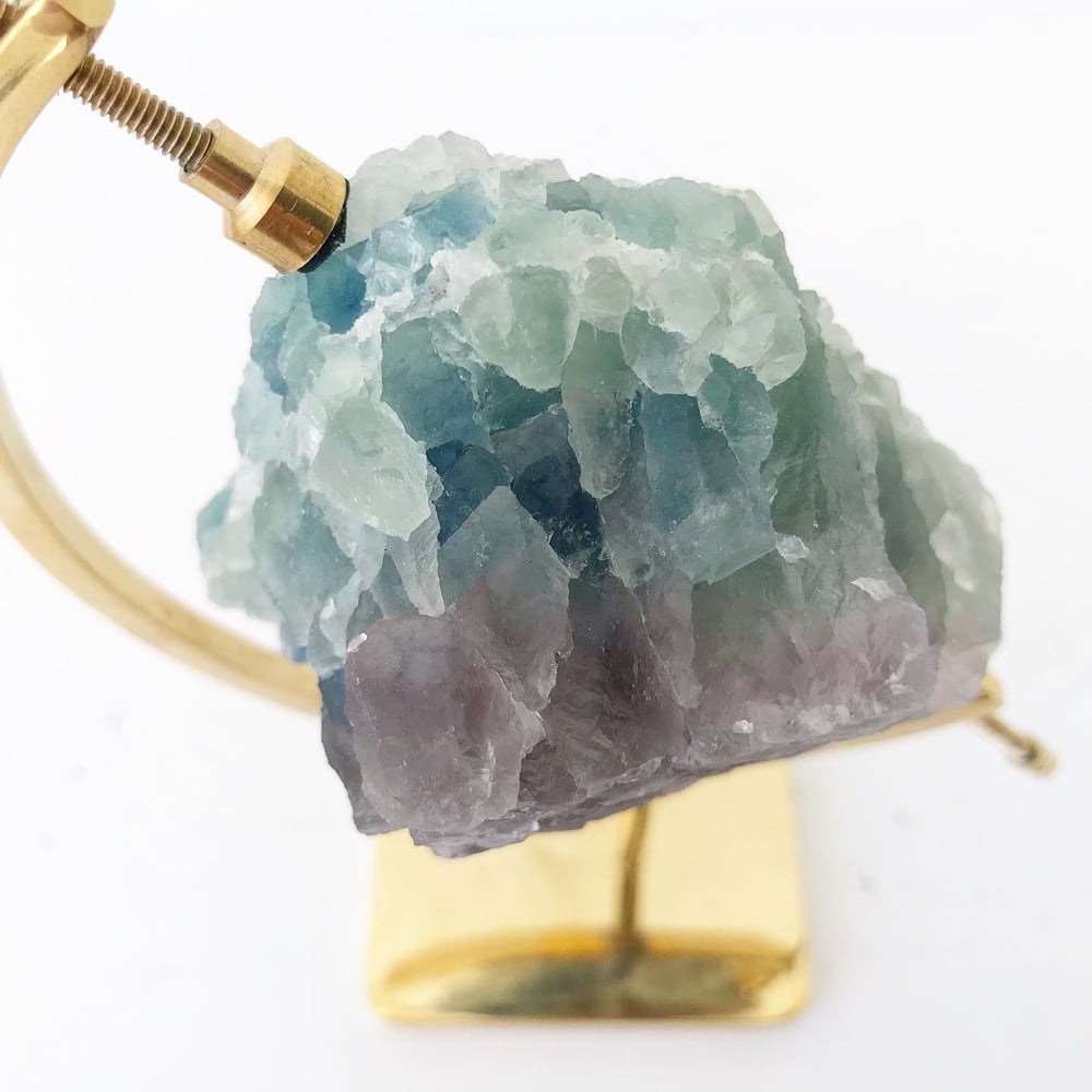 Image of Tricolor Fluorite no.05 + Brass Arc Stand