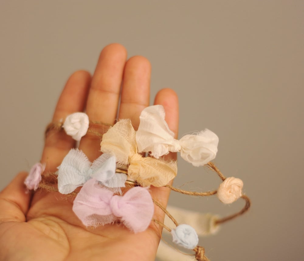 Image of Two bows and flowers headband ( white peach)