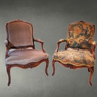 Image 1 of Pair of 18th C French Carved Open Arm Chairs
