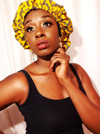 Image 1 of Yellow African Print Bonnet (Satin Lined)