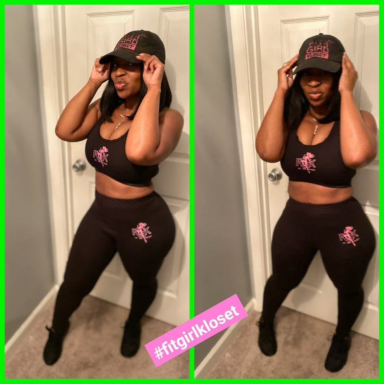 Image of Black 2pc crop w/ pink logo