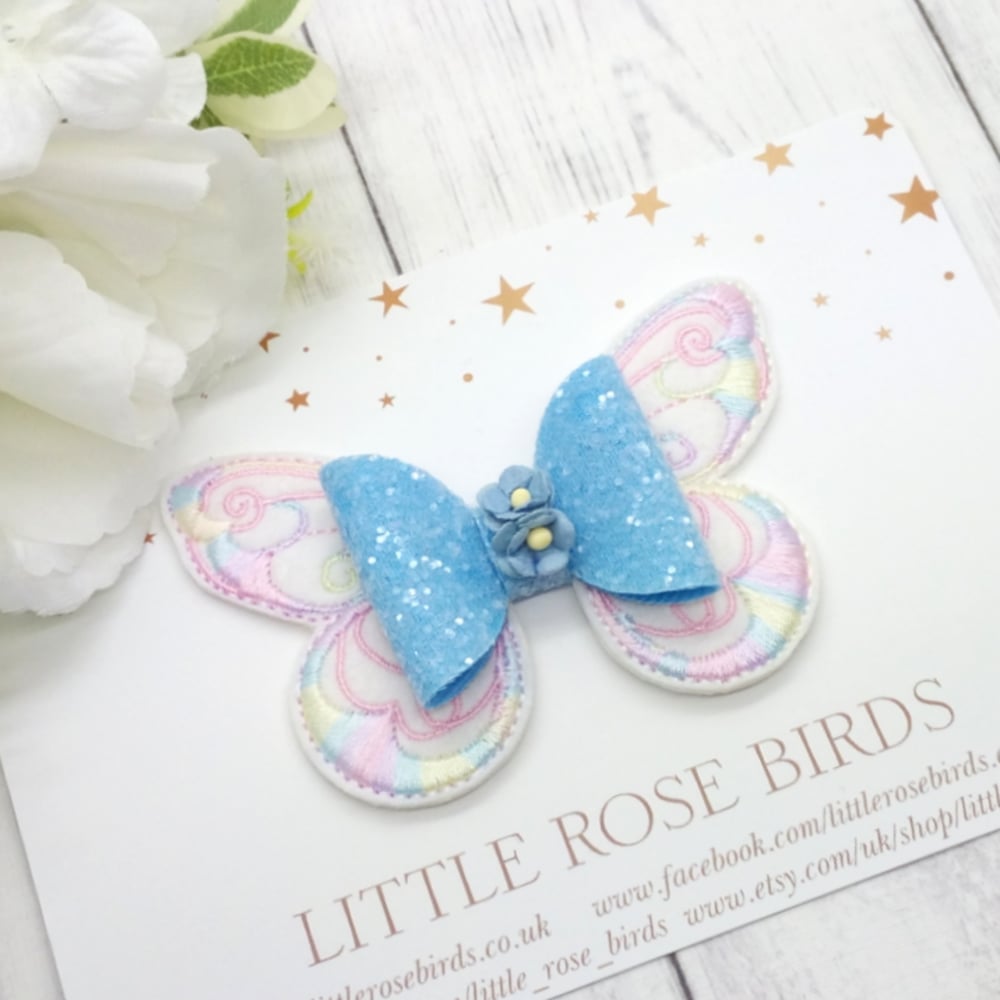 Blue Pastel Butterfly Bow 