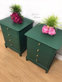 Image 3 of Stag Minstrel Bedside Tables / Stag Bedside Cabinets / Chest of Drawers painted in Emerald Green