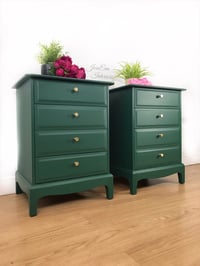 Image 1 of Stag Minstrel Bedside Tables / Stag Bedside Cabinets / Chest of Drawers painted in Emerald Green