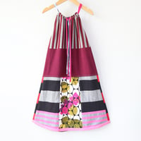 Image 1 of stripes red magenta pink stripe vintage fabric textiles 8/10 tie drawstring sundress dress courtney 