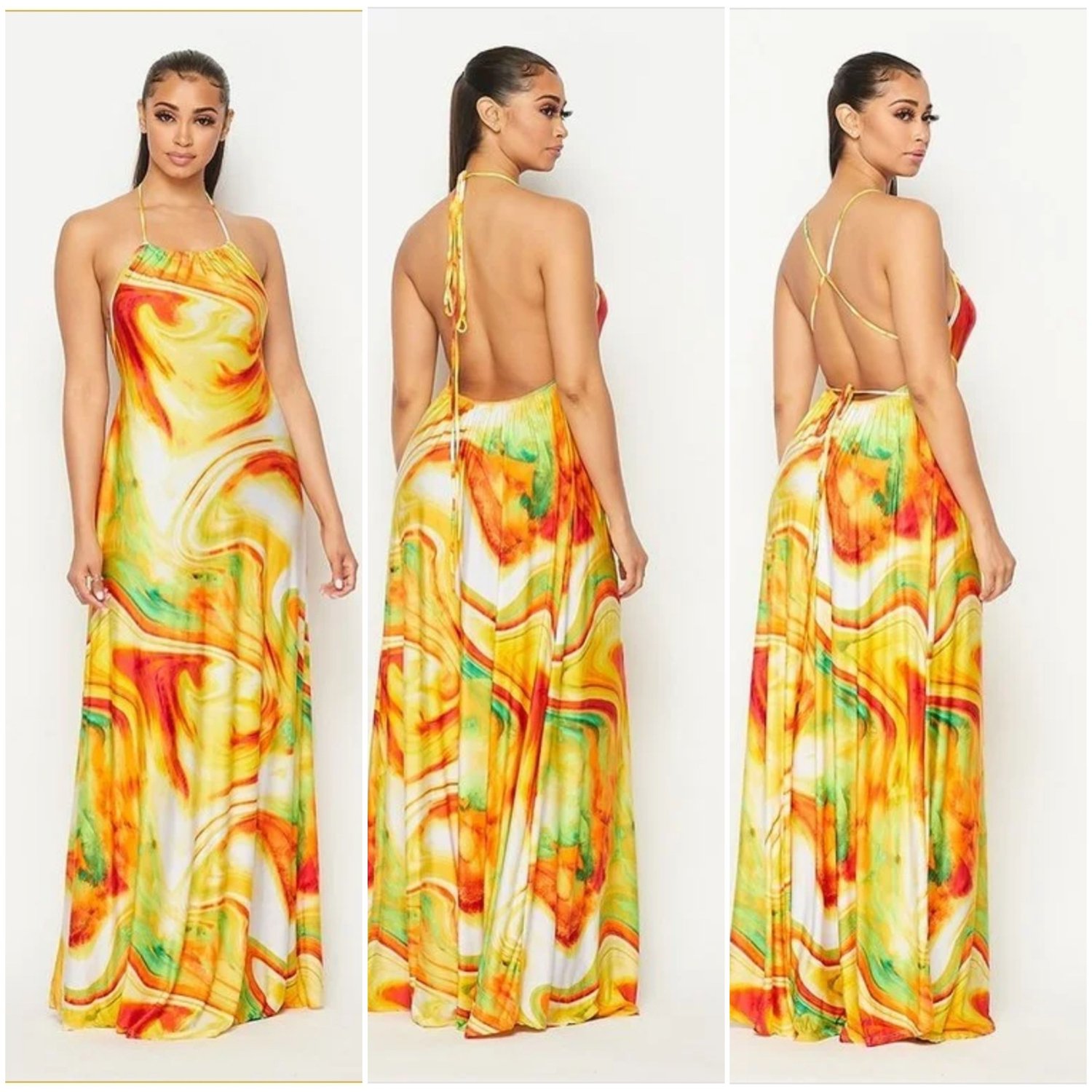 Image of Tangerine Open Back Elegant Maxi Dress