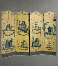 19th C French Painted Canvas Screen