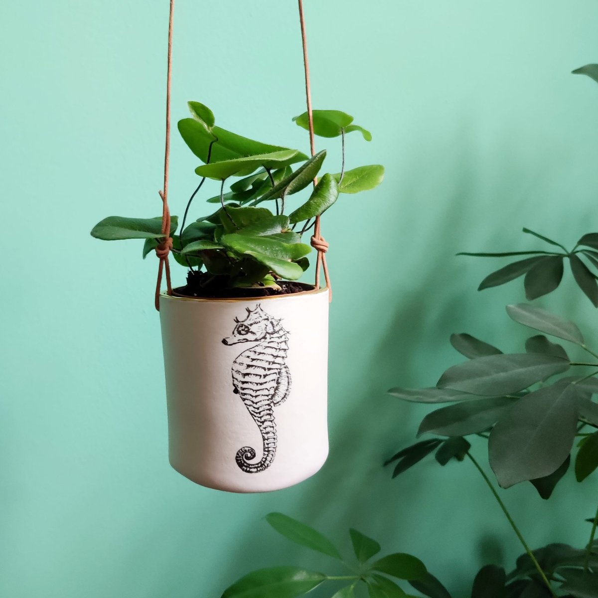 Large porcelain seahorse hanging planter