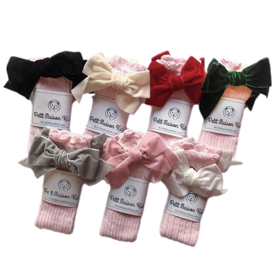 Pink Socks With Velvet Detachable Bows Del Bambino