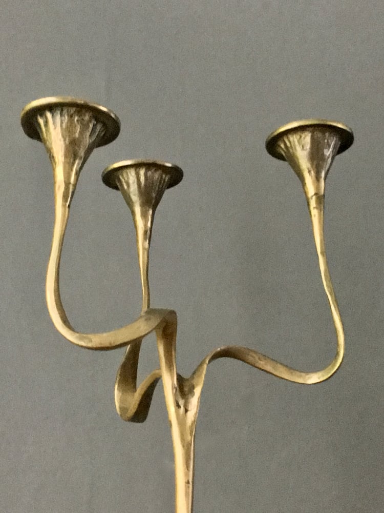 Image of Brass Three-Arm Candlestick of Organic Form