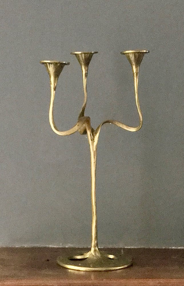 Image of Brass Three-Arm Candlestick of Organic Form