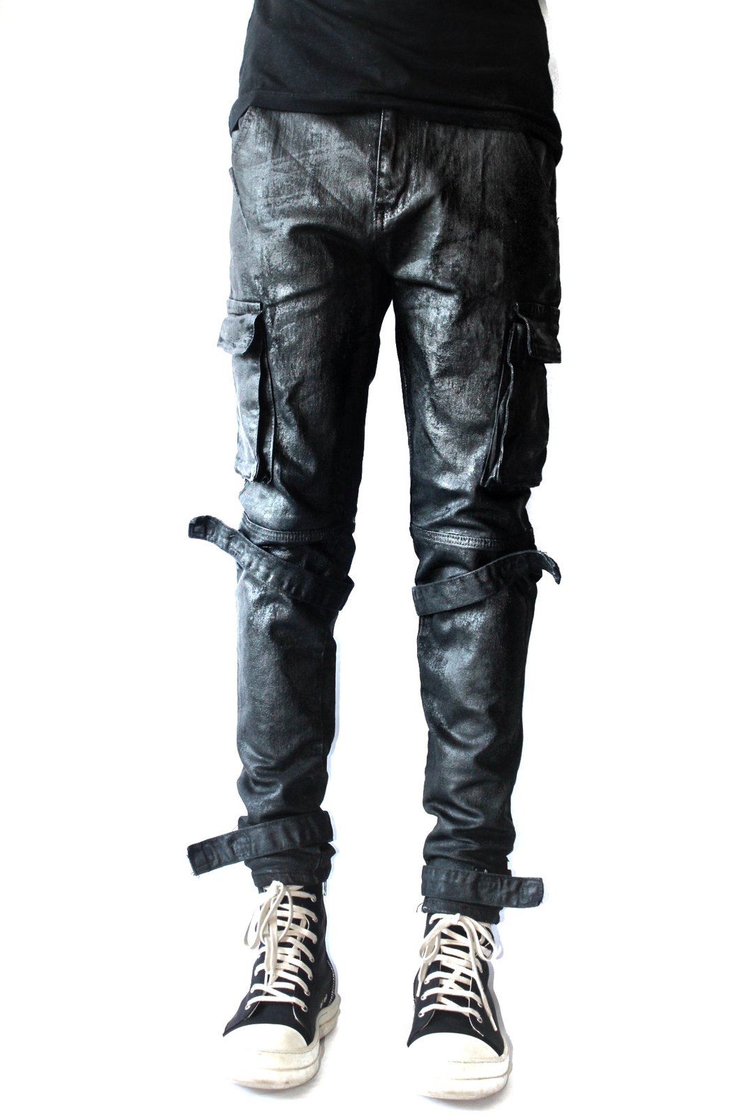 strapped denim cargo pants