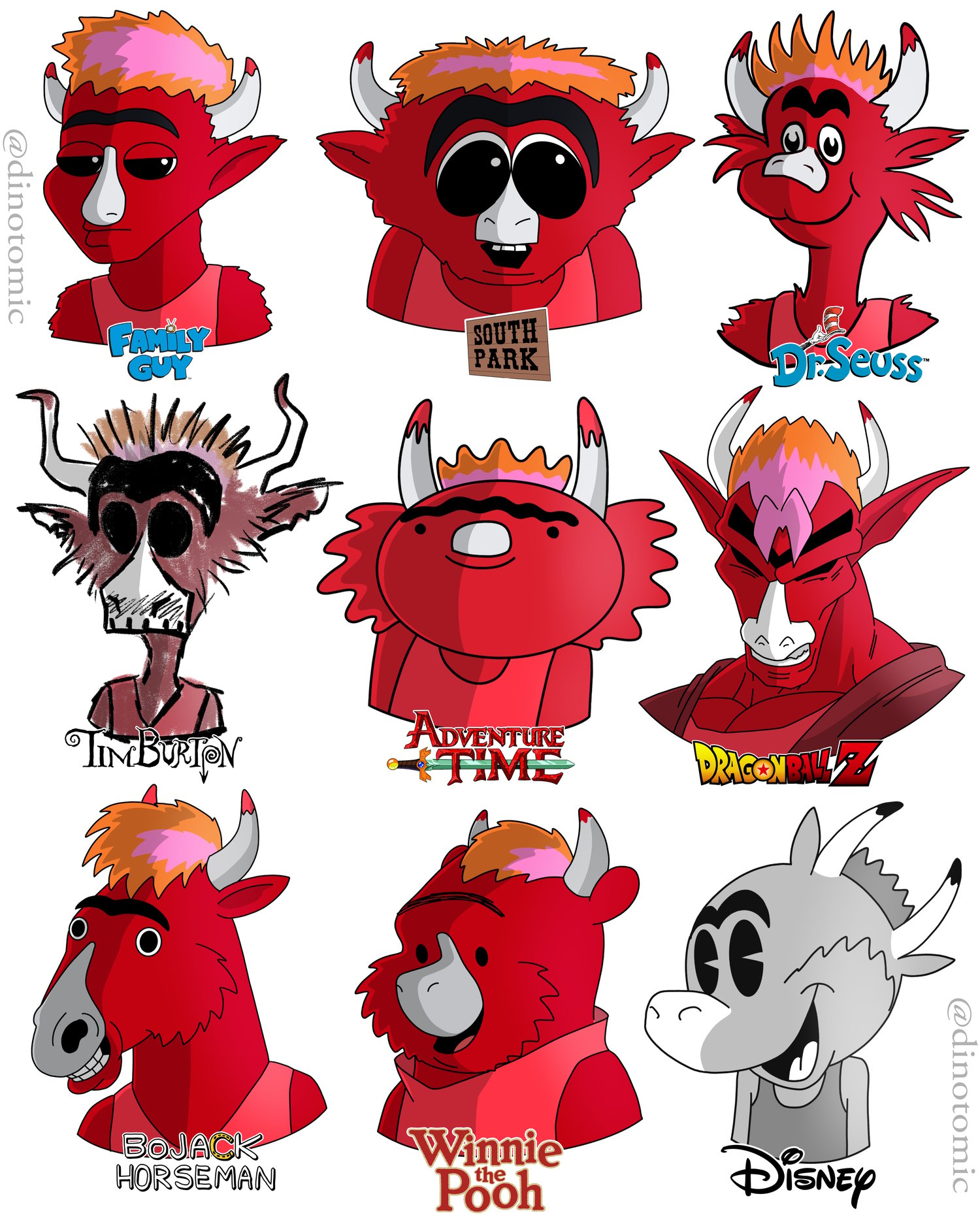 Image of #223 Benny the Bull in 9 styles 