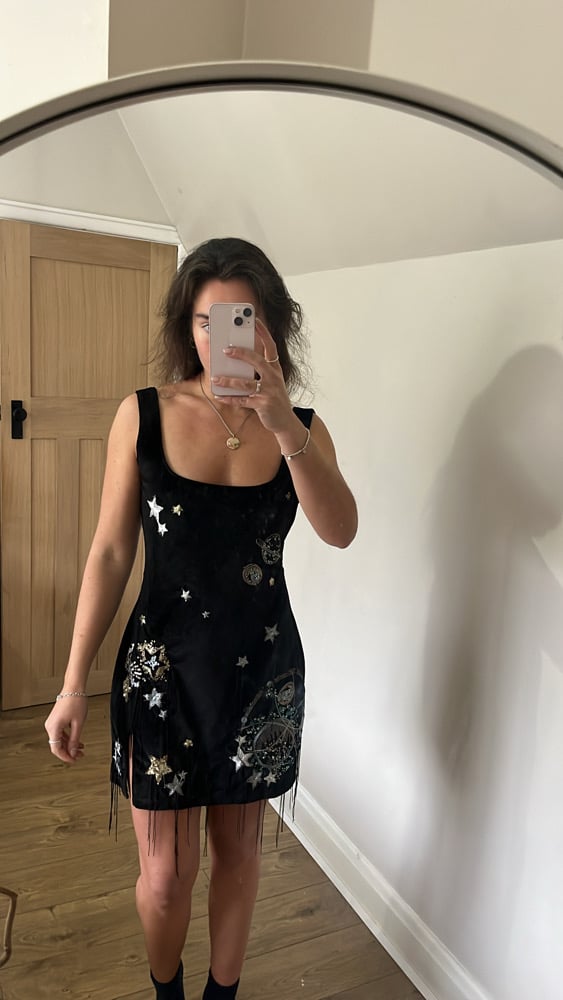 Celestial tassel Black Velvet Dress 