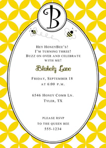 Image of Bumble Bee Birthday Invitation