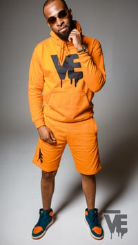 Image 2 of Men’s Orange VE Logo Hoodie Short Set 